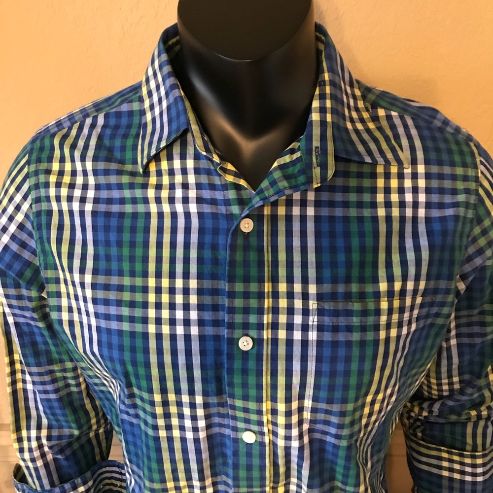 Banana Republic Soft Wash Blue/Yellow Plaid Medium